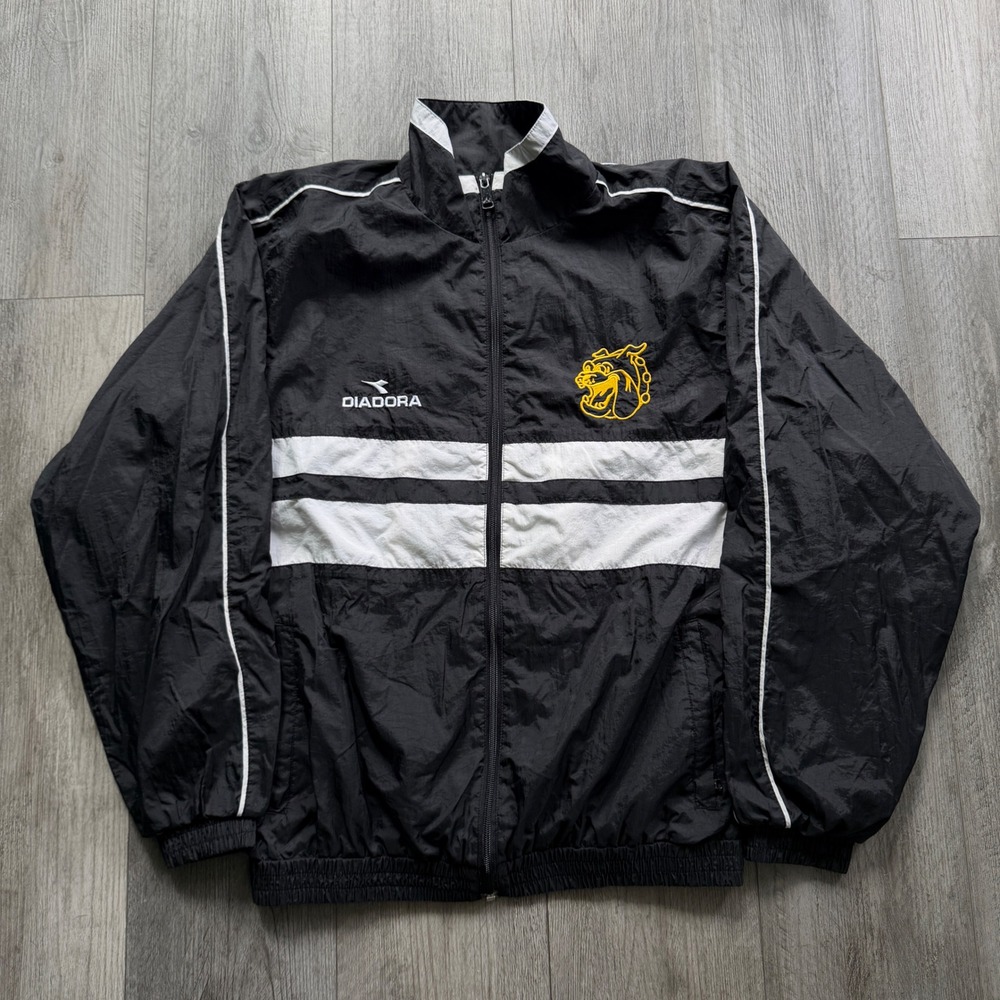 Vintage Diadora Bulldogs Windbreaker Mens M Black White Soccer Track Jacket
